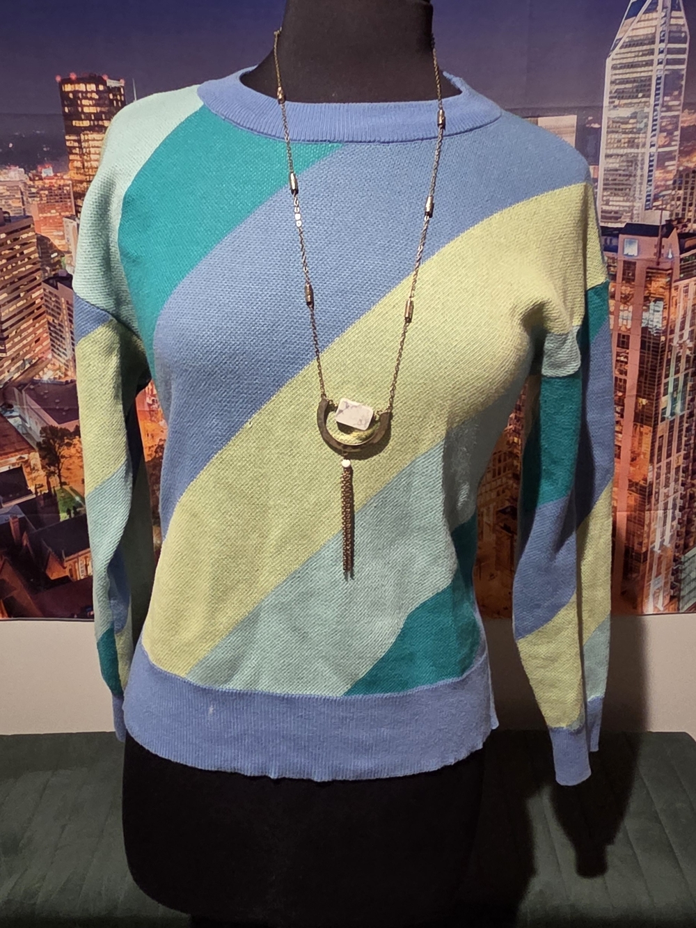 Colorblock Crewneck Sweater in Blue, Teal & Light Green